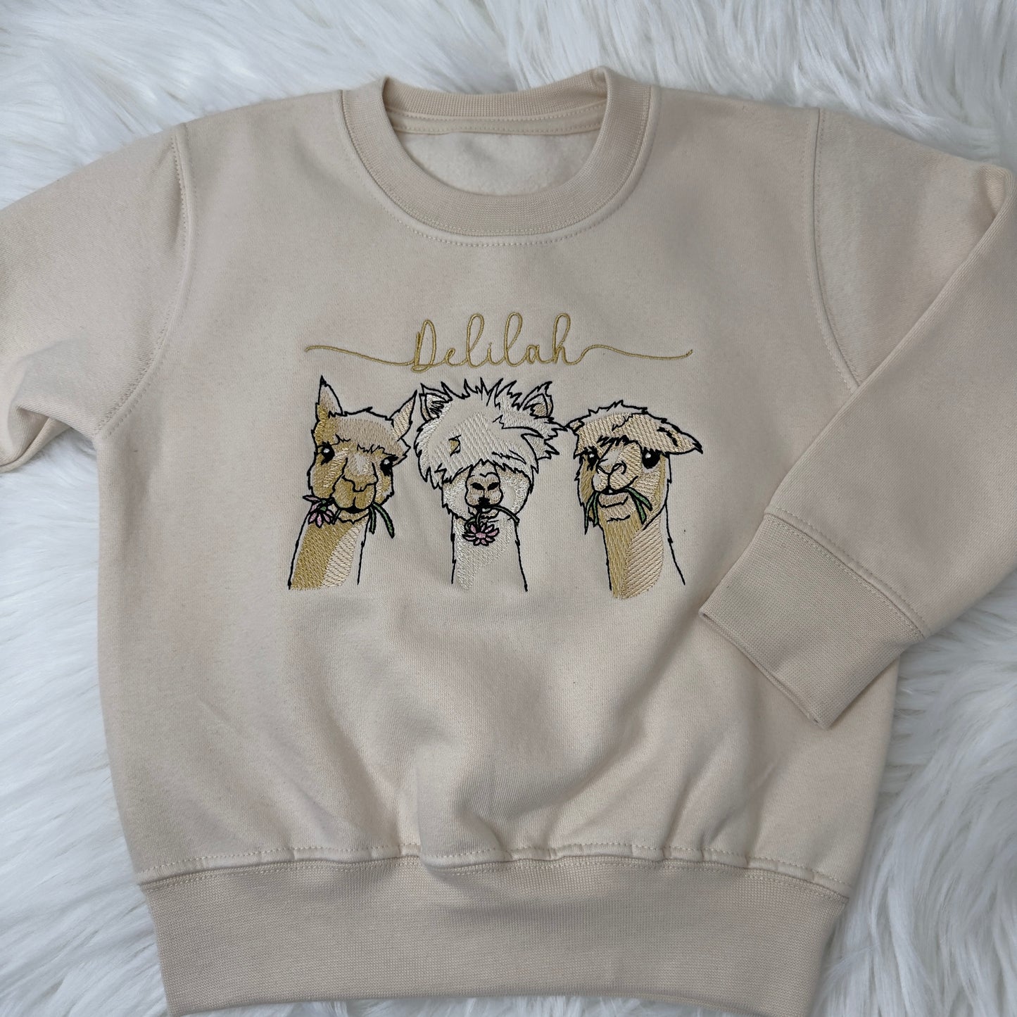 Luxury Cotton Kids Sweater with Adorable Alpaca Trio Embroidery - Personalised Children's Fashion