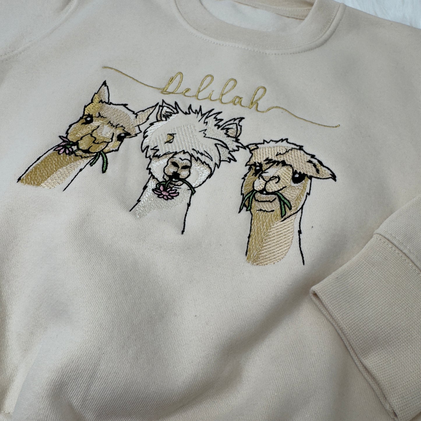 Luxury Cotton Kids Sweater with Adorable Alpaca Trio Embroidery - Personalised Children's Fashion