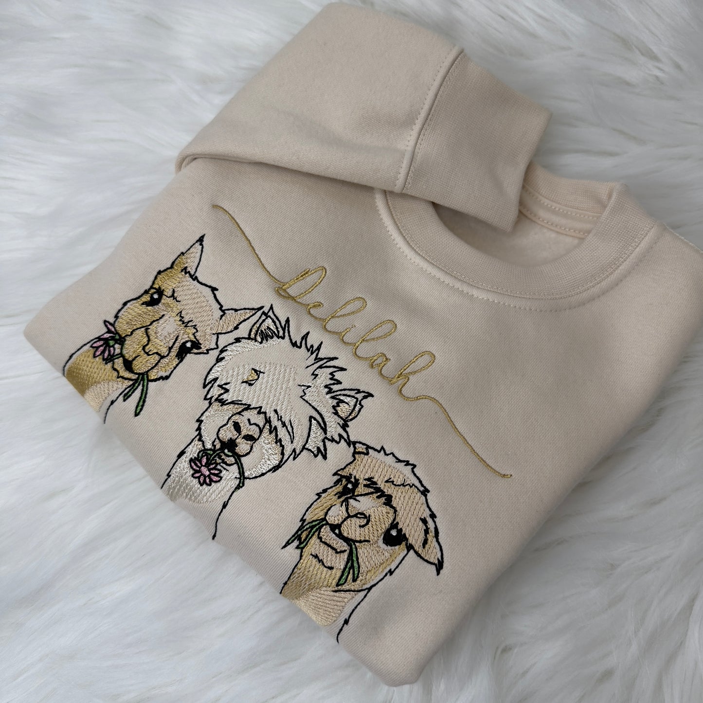 Luxury Cotton Kids Sweater with Adorable Alpaca Trio Embroidery - Personalised Children's Fashion
