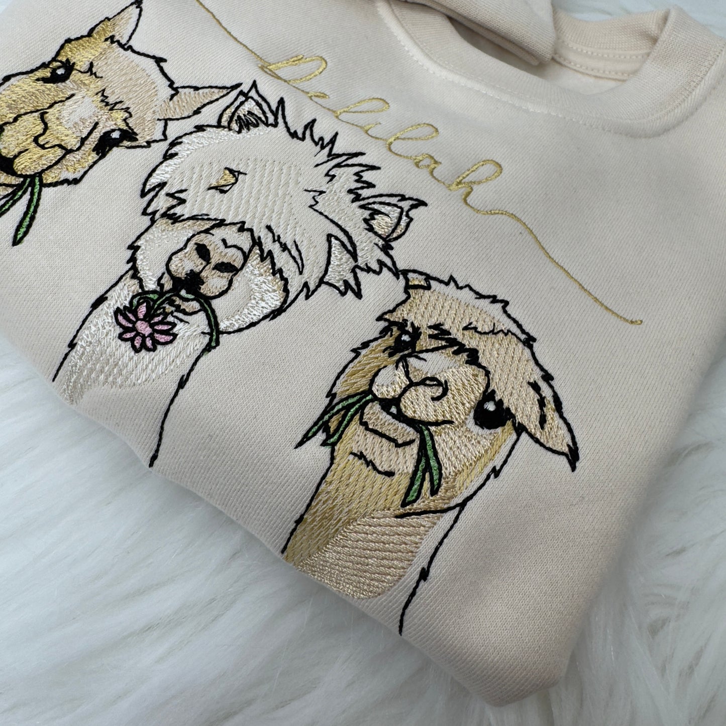 Luxury Cotton Kids Sweater with Adorable Alpaca Trio Embroidery - Personalised Children's Fashion