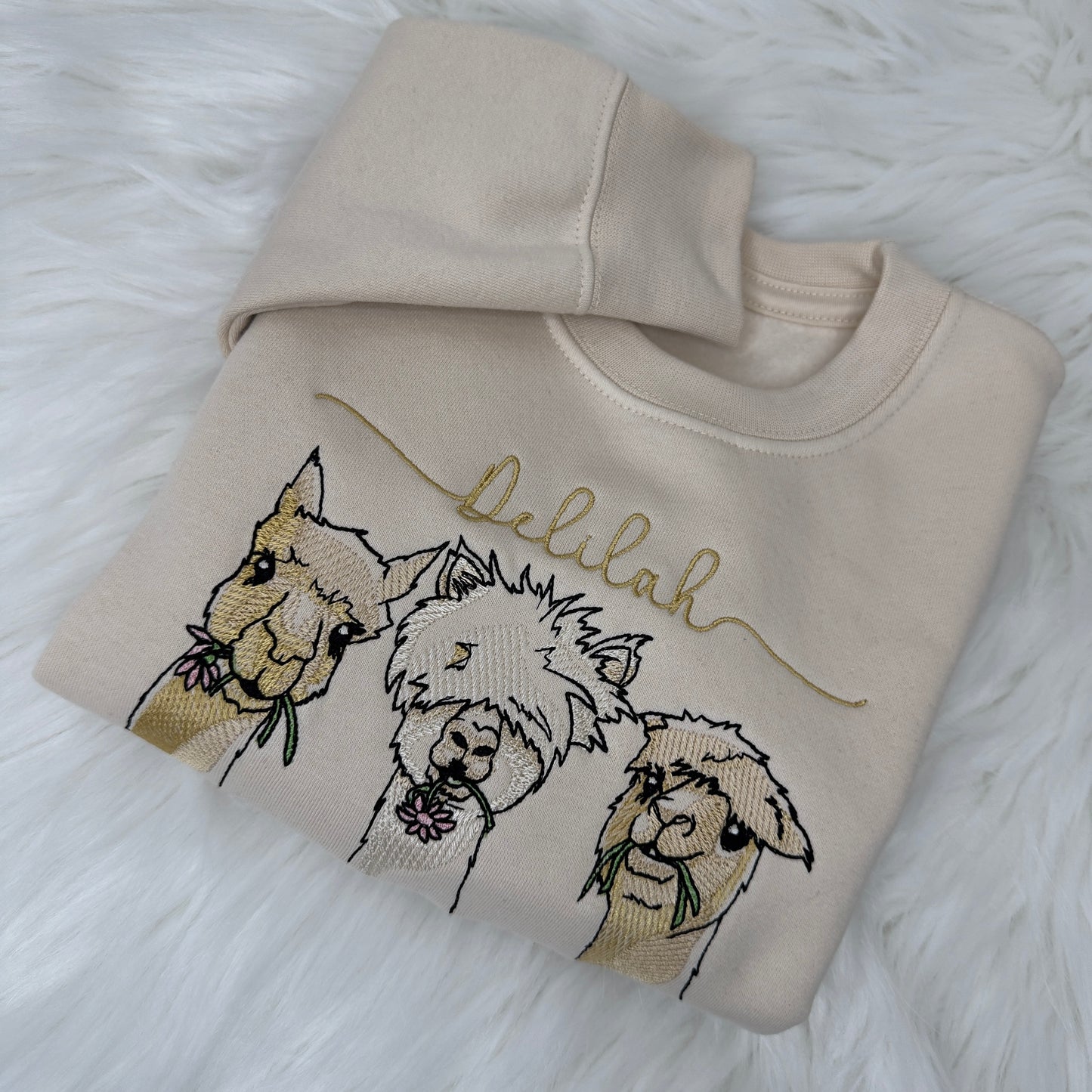 Luxury Cotton Kids Sweater with Adorable Alpaca Trio Embroidery - Personalised Children's Fashion