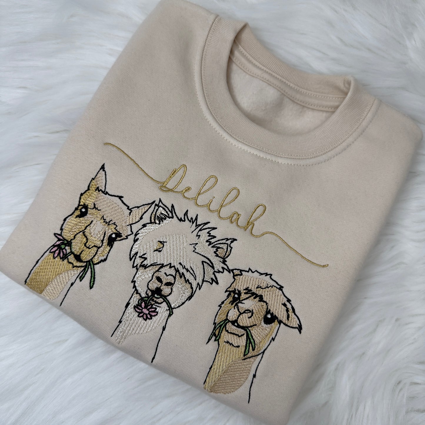Luxury Cotton Kids Sweater with Adorable Alpaca Trio Embroidery - Personalised Children's Fashion