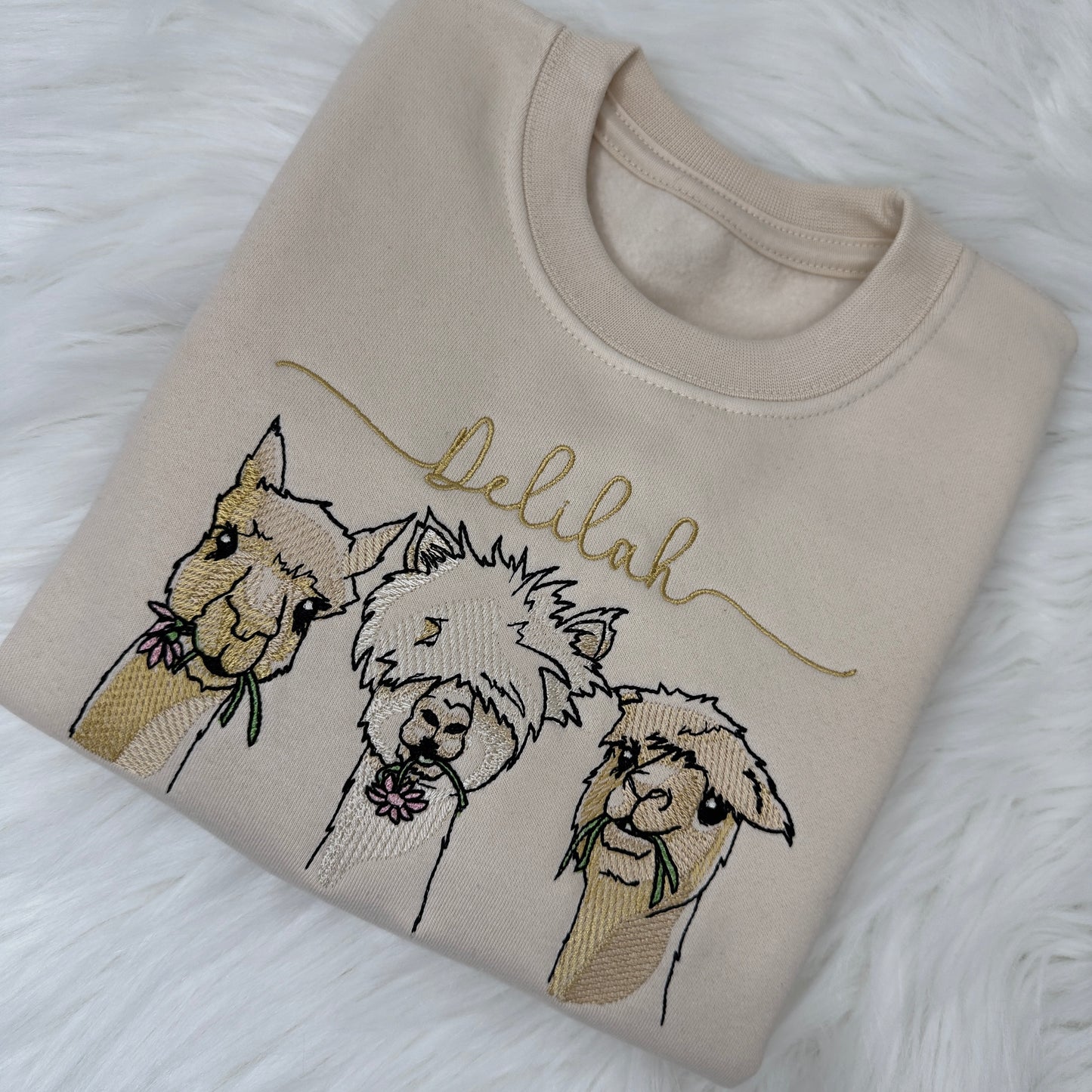 Luxury Cotton Kids Sweater with Adorable Alpaca Trio Embroidery - Personalised Children's Fashion