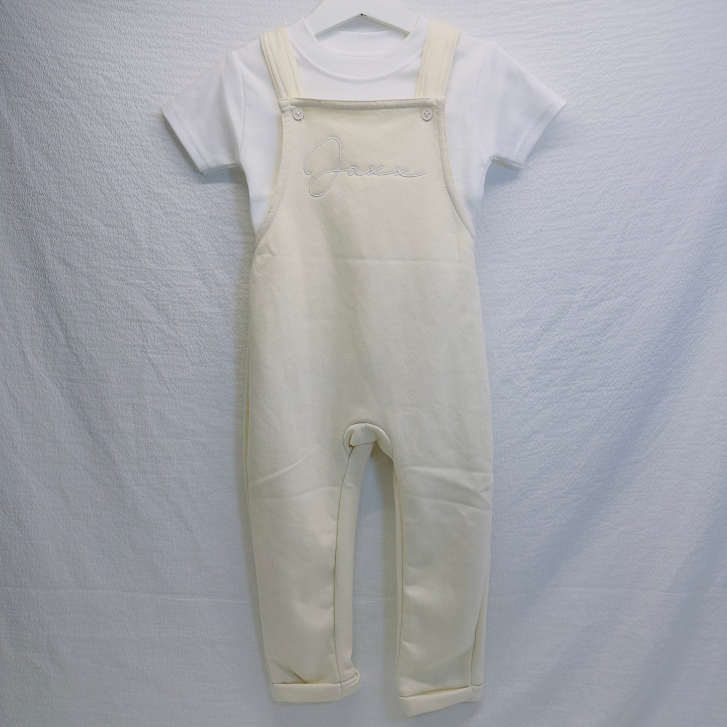 Custom Kids Dungarees and T-Shirt Outfit with Name Embroidery - Personalised Children's Gift