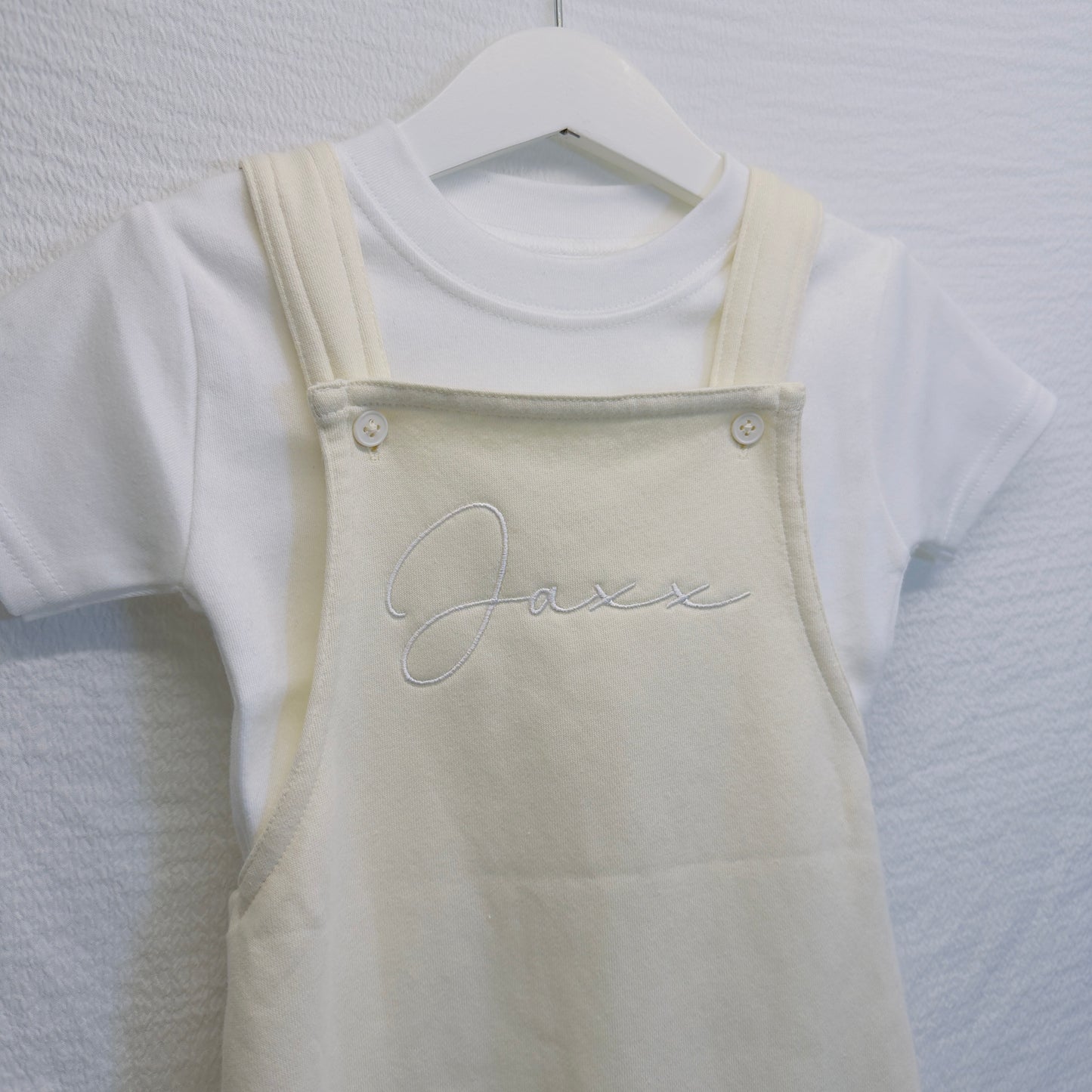Custom Kids Dungarees and T-Shirt Outfit with Name Embroidery - Personalised Children's Gift