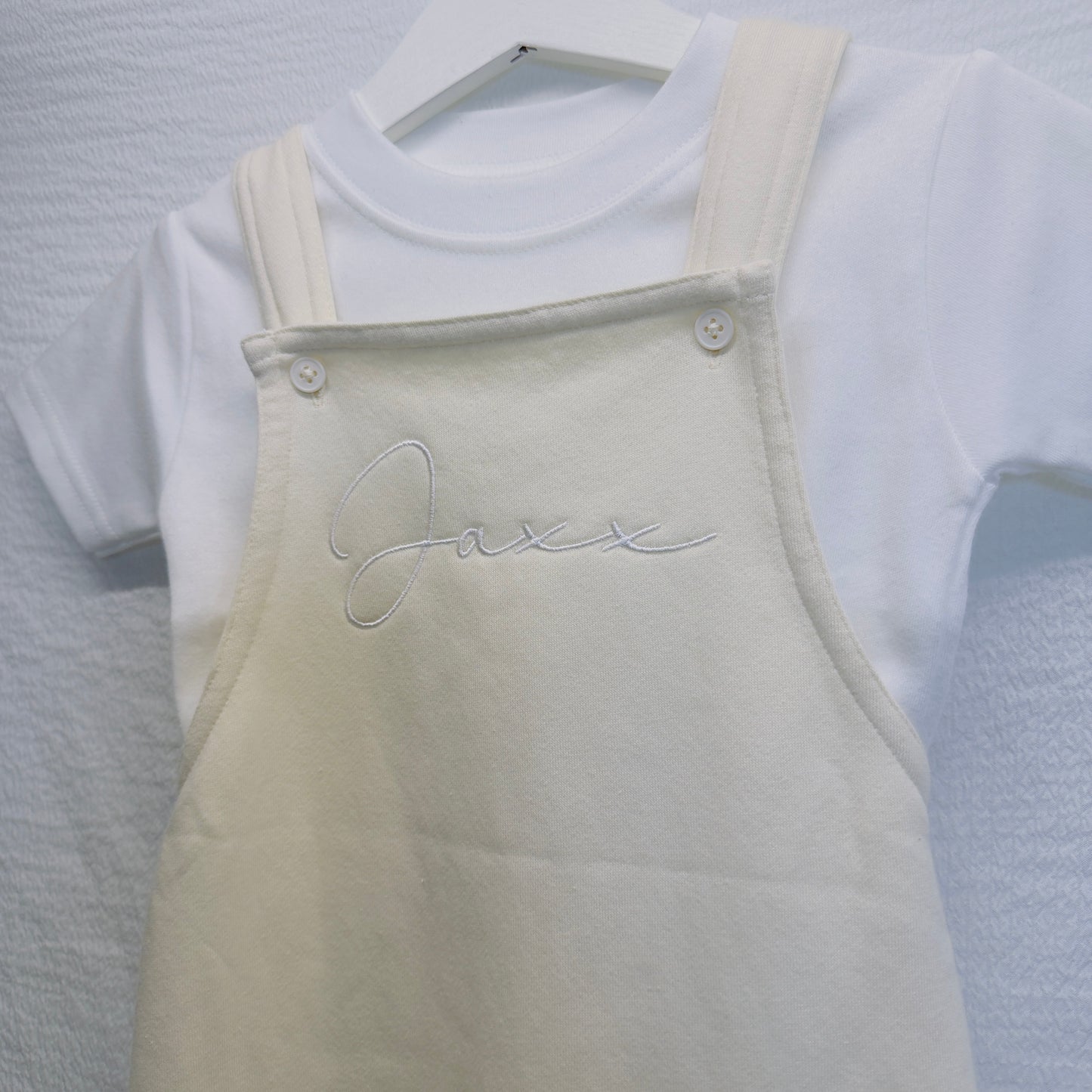 Custom Kids Dungarees and T-Shirt Outfit with Name Embroidery - Personalised Children's Gift