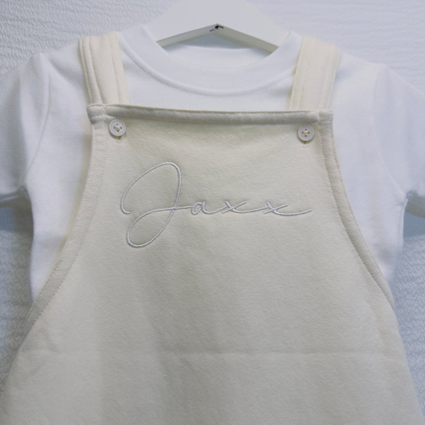 Custom Kids Dungarees and T-Shirt Outfit with Name Embroidery - Personalised Children's Gift