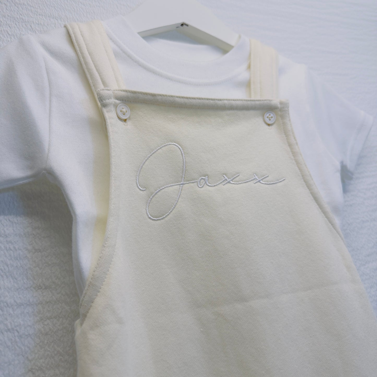 Custom Kids Dungarees and T-Shirt Outfit with Name Embroidery - Personalised Children's Gift