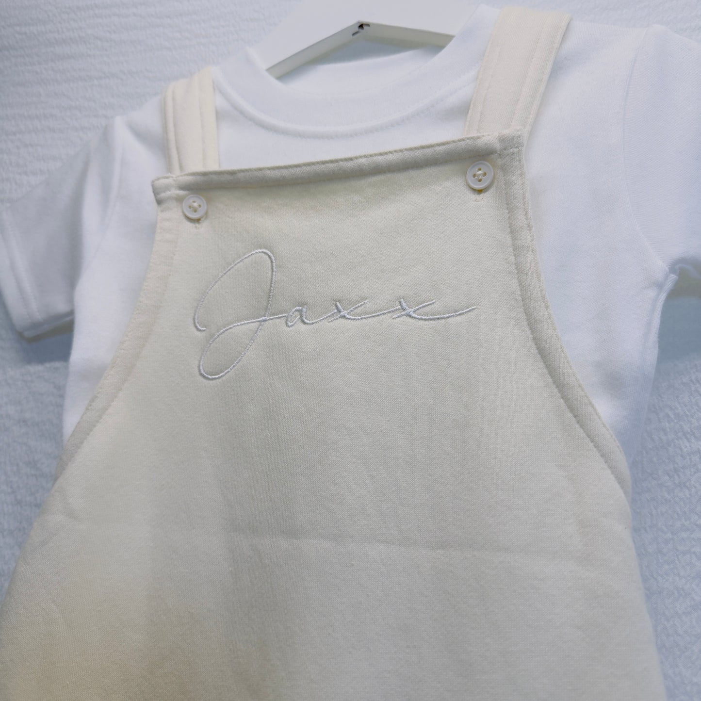 Custom Kids Dungarees and T-Shirt Outfit with Name Embroidery - Personalised Children's Gift