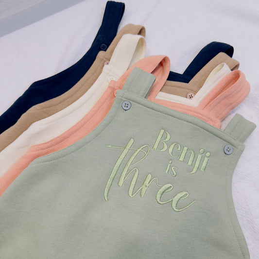 Children's Birthday Dungaree Outfit - Dungarees and T-Shirt Set, Personalised with Name and Age Embroidery