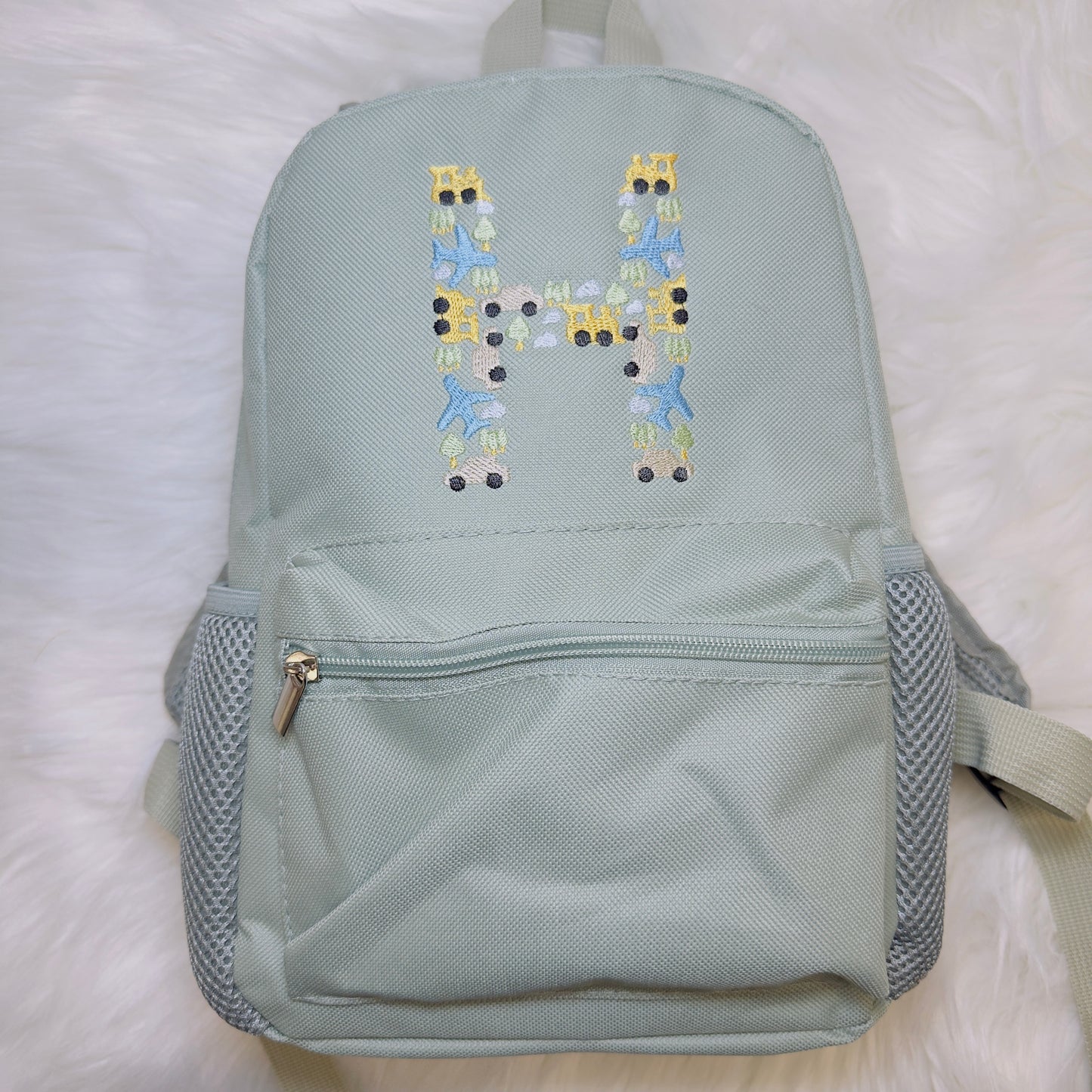 Children's Backpack with Cars, Planes, Trains, Personalised Embroidery, Various Colours