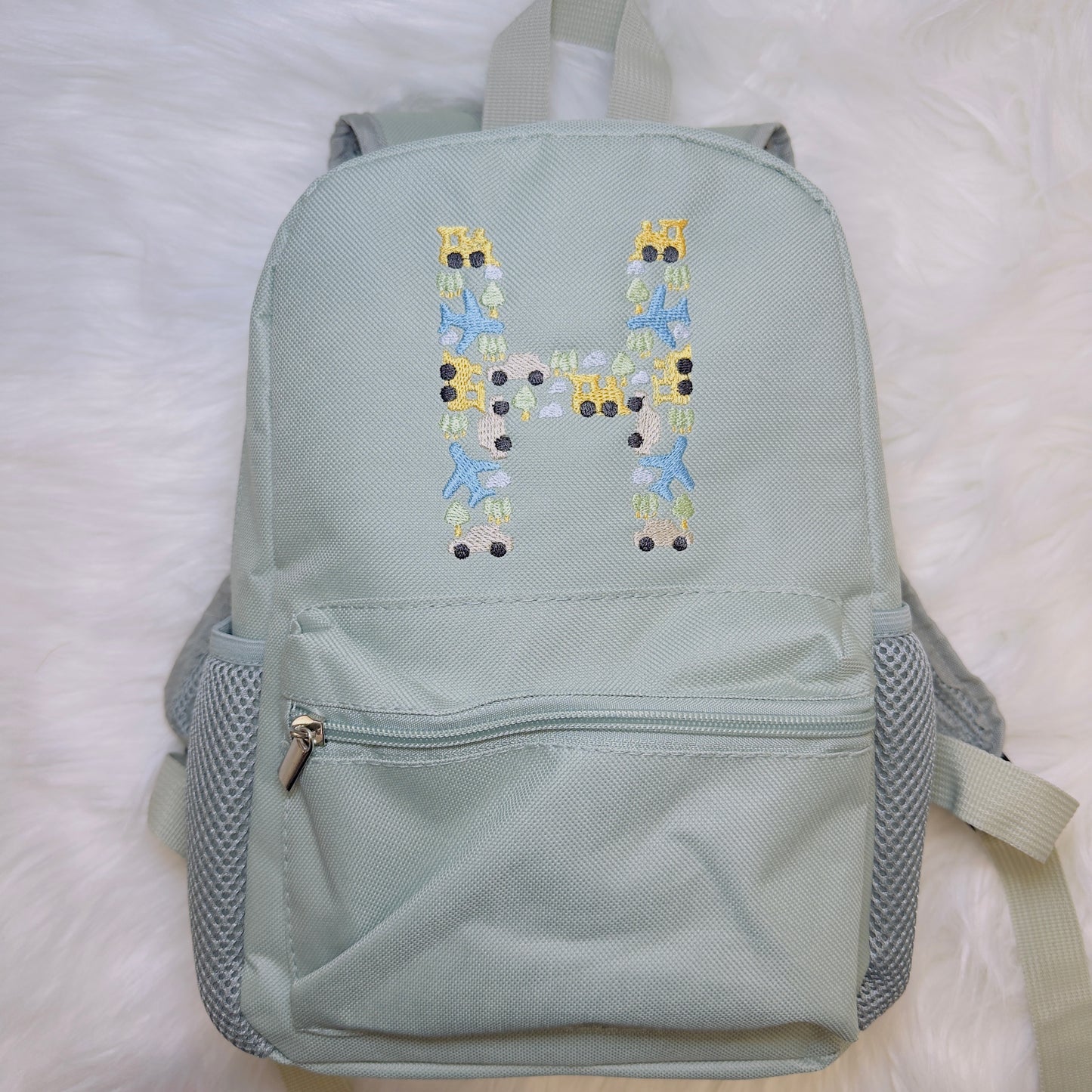 Children's Backpack with Cars, Planes, Trains, Personalised Embroidery, Various Colours