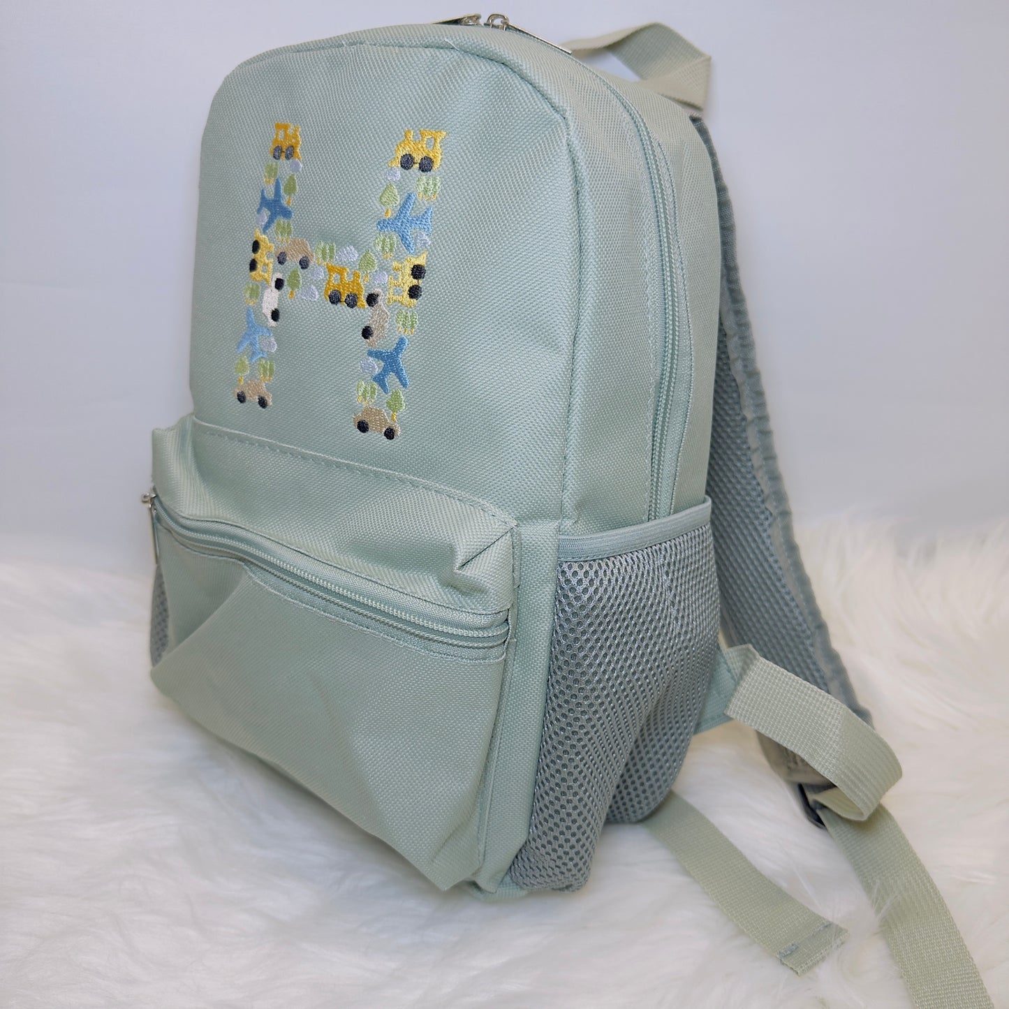Children's Backpack with Cars, Planes, Trains, Personalised Embroidery, Various Colours