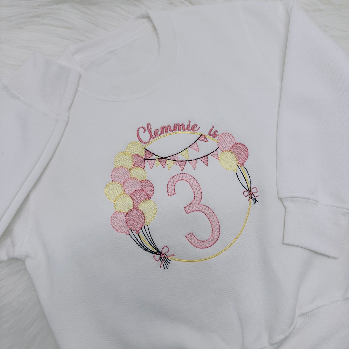 Personalised Children's Birthday Sweatshirt with Embroidered Balloon Arch