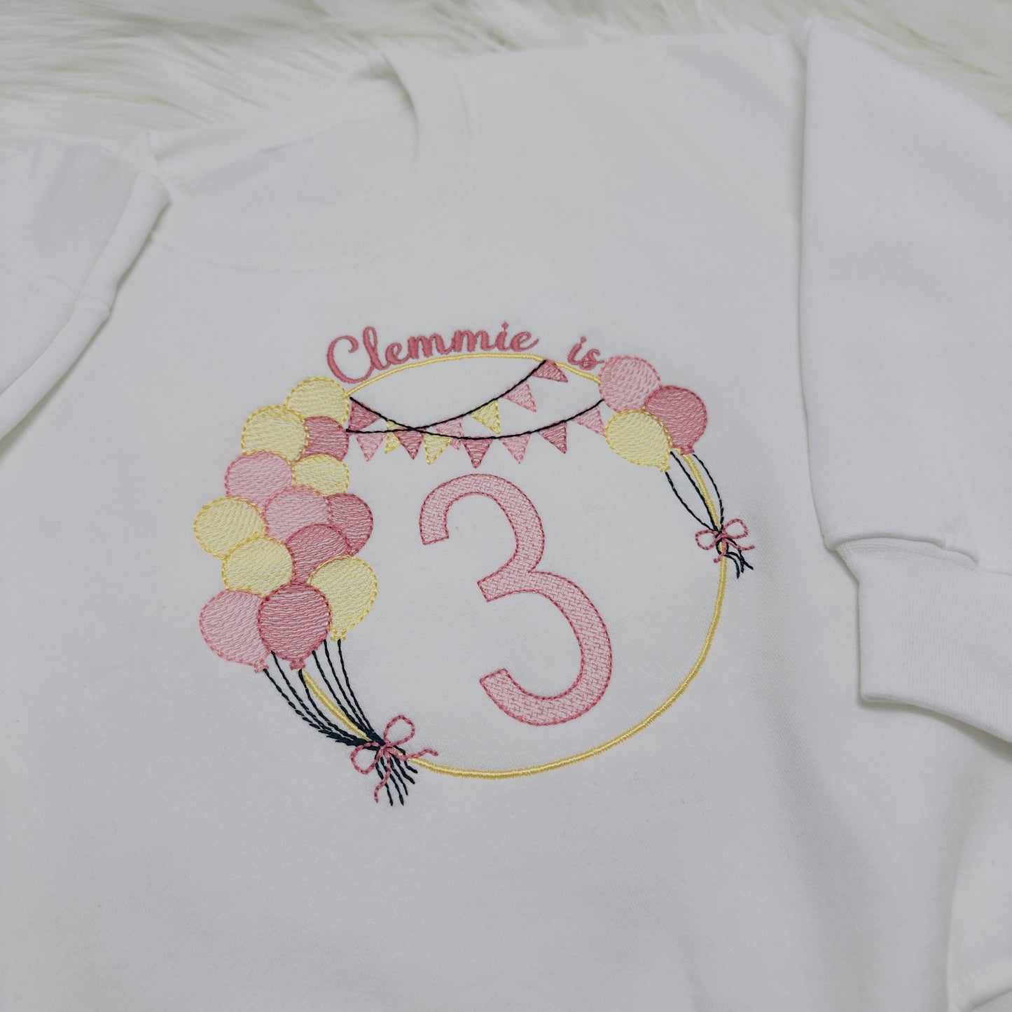 Personalised Children's Birthday Sweatshirt with Embroidered Balloon Arch