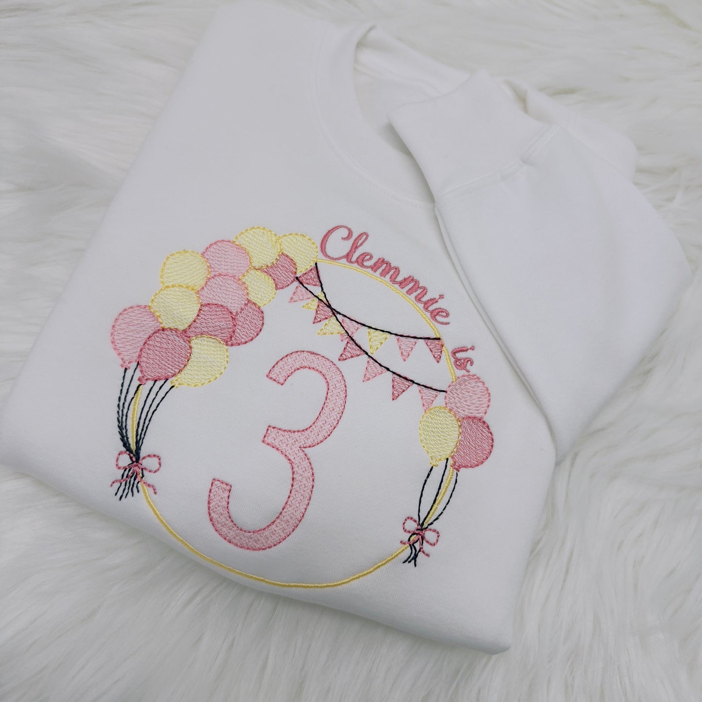 Personalised Children's Birthday Sweatshirt with Embroidered Balloon Arch