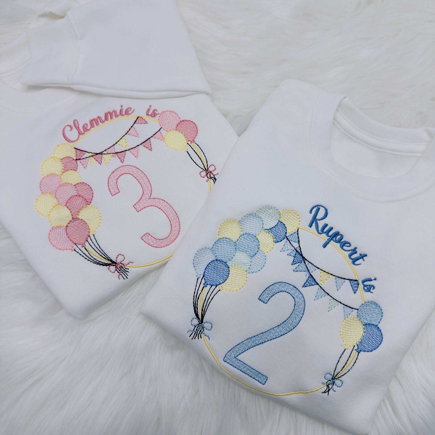 Personalised Children's Birthday Sweatshirt with Embroidered Balloon Arch