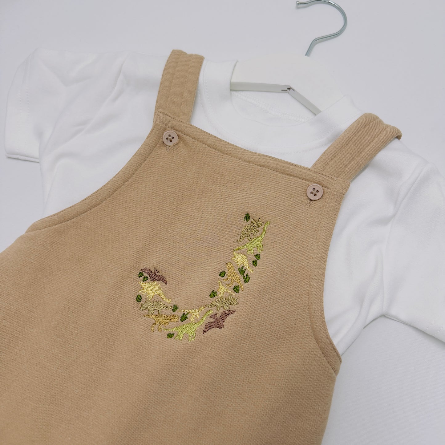 Dinosaur Initial Children's Dungarees and T-shirt Set. Personalised Kids Outfit