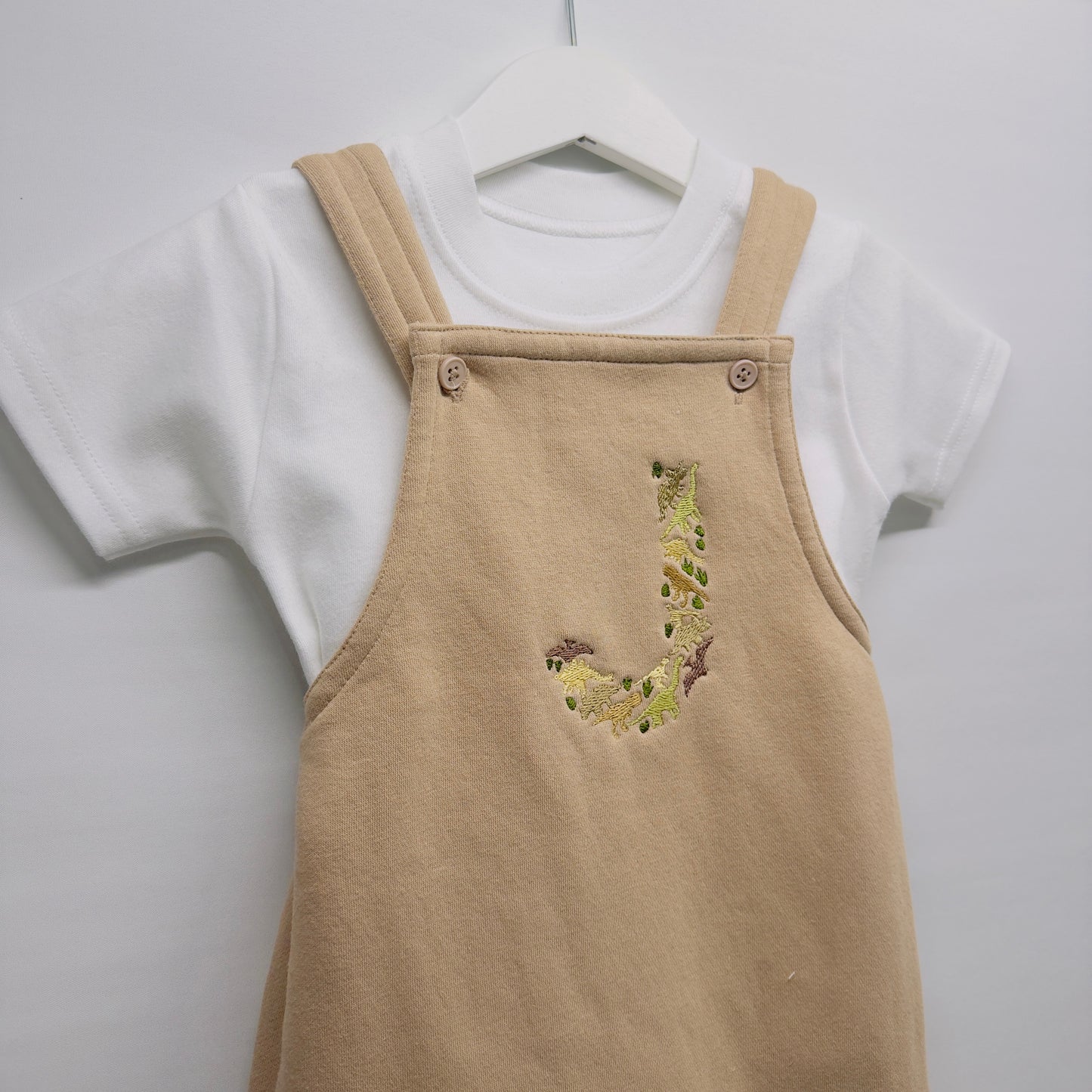Dinosaur Initial Children's Dungarees and T-shirt Set. Personalised Kids Outfit