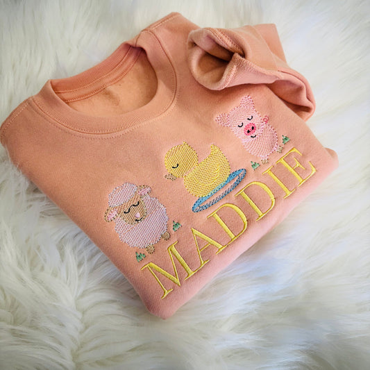 Adorable Farm Animal Design on 100% Cotton Children's Sweater - Personalised Gift for Kids