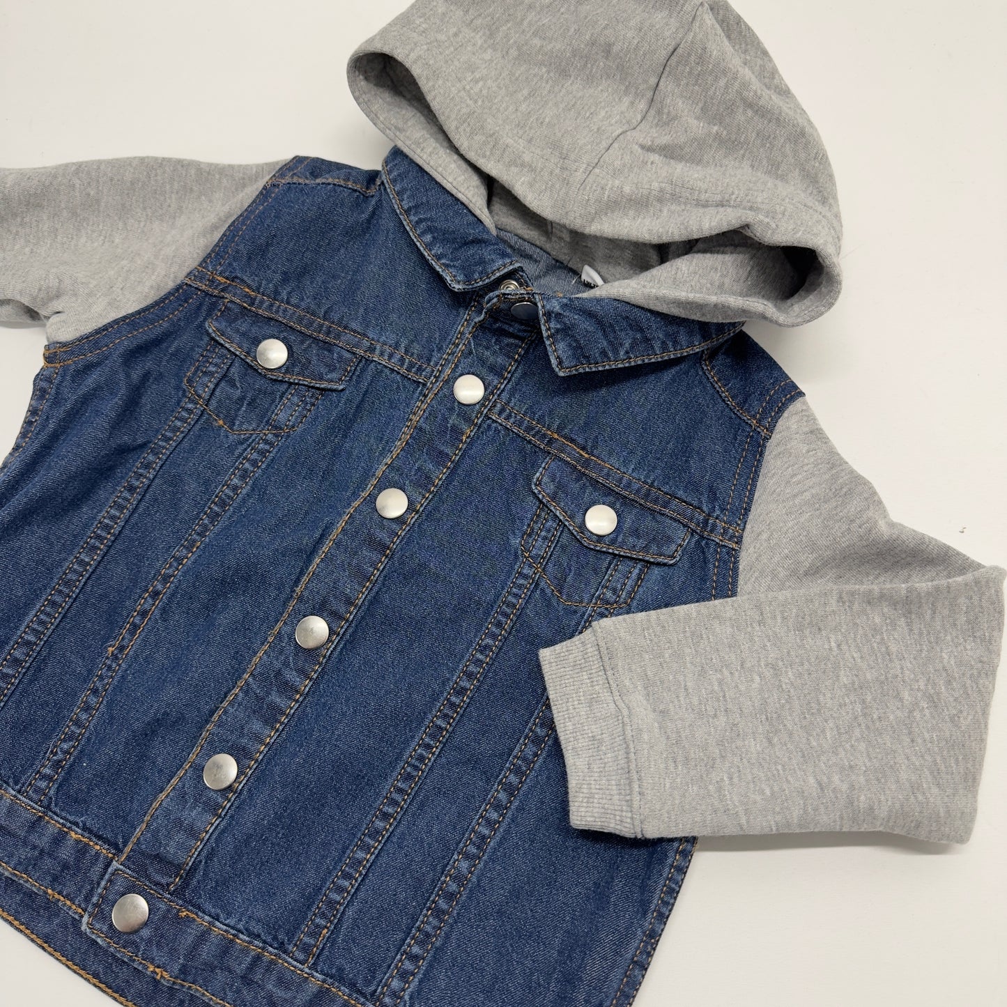 Dinosaur Initial Embroidered Personalised Denim Jacket - Button Closure, Cotton Sleeves and Hood