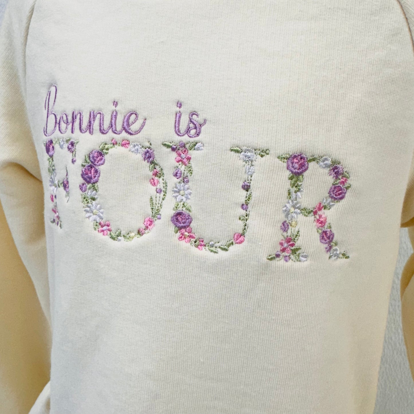 Personalised Children's Birthday Sweater Dress with Embroidered Name and Age, Floral Design
