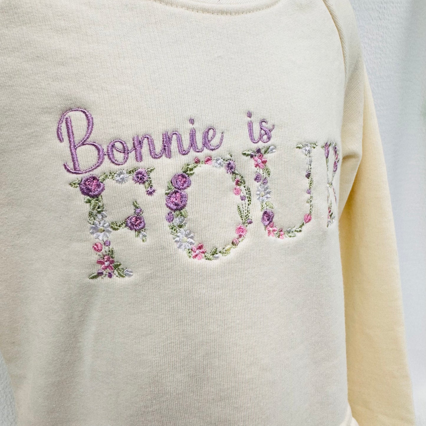 Personalised Children's Birthday Sweater Dress with Embroidered Name and Age, Floral Design