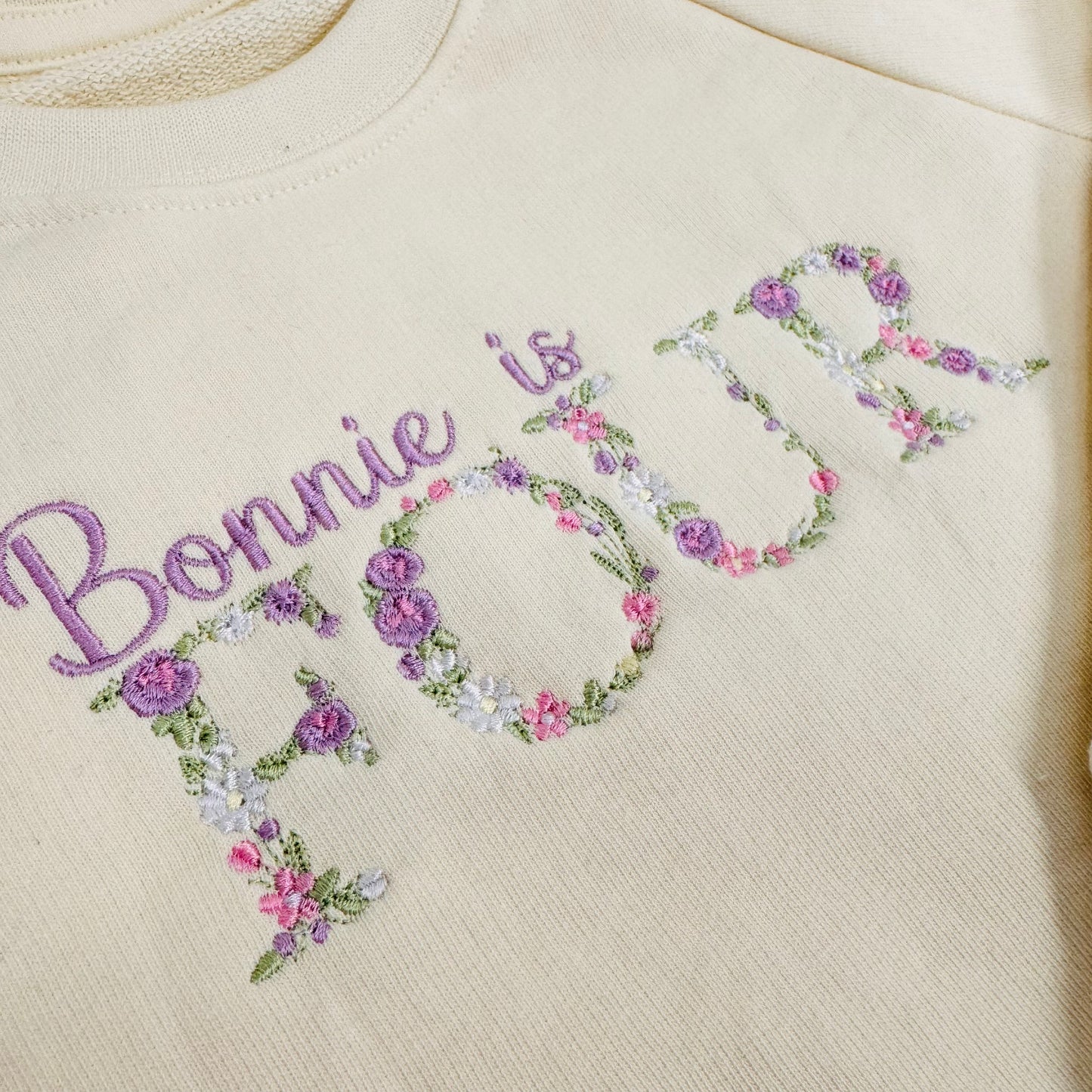 Personalised Children's Birthday Sweater Dress with Embroidered Name and Age, Floral Design