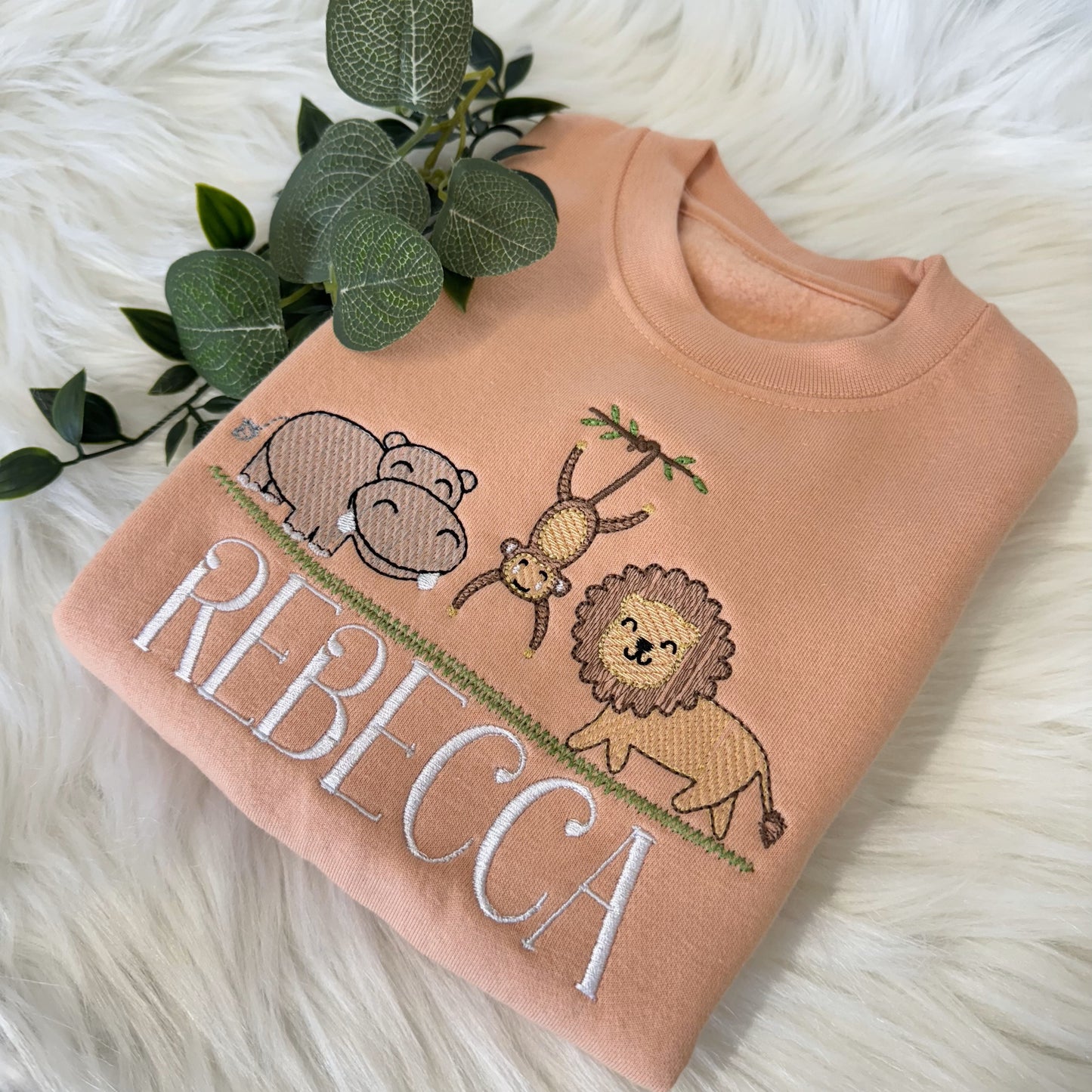 Cute Safari Animal Embroidered Sweater with Fun Monkey - Soft and Stylish
