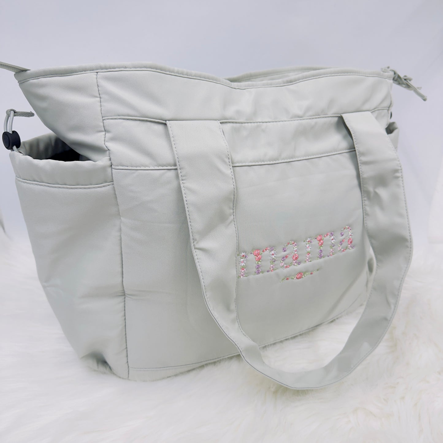 Dainty Floral Mama Embroidered Baby Changing or Hospital Bag.