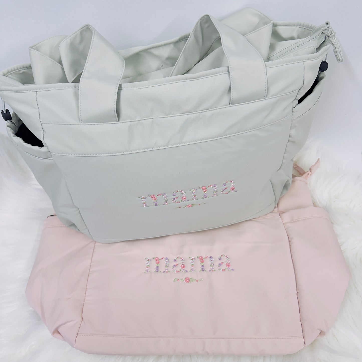 Dainty Floral Mama Embroidered Baby Changing or Hospital Bag.