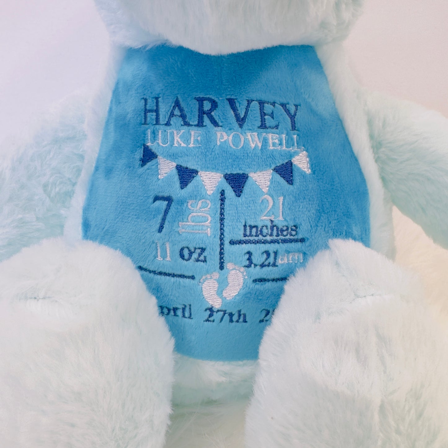 Adorable New Baby Birth Stat Teddy - Unique Embroidered Keepsake Giraffe, Monkey or Dinosaur