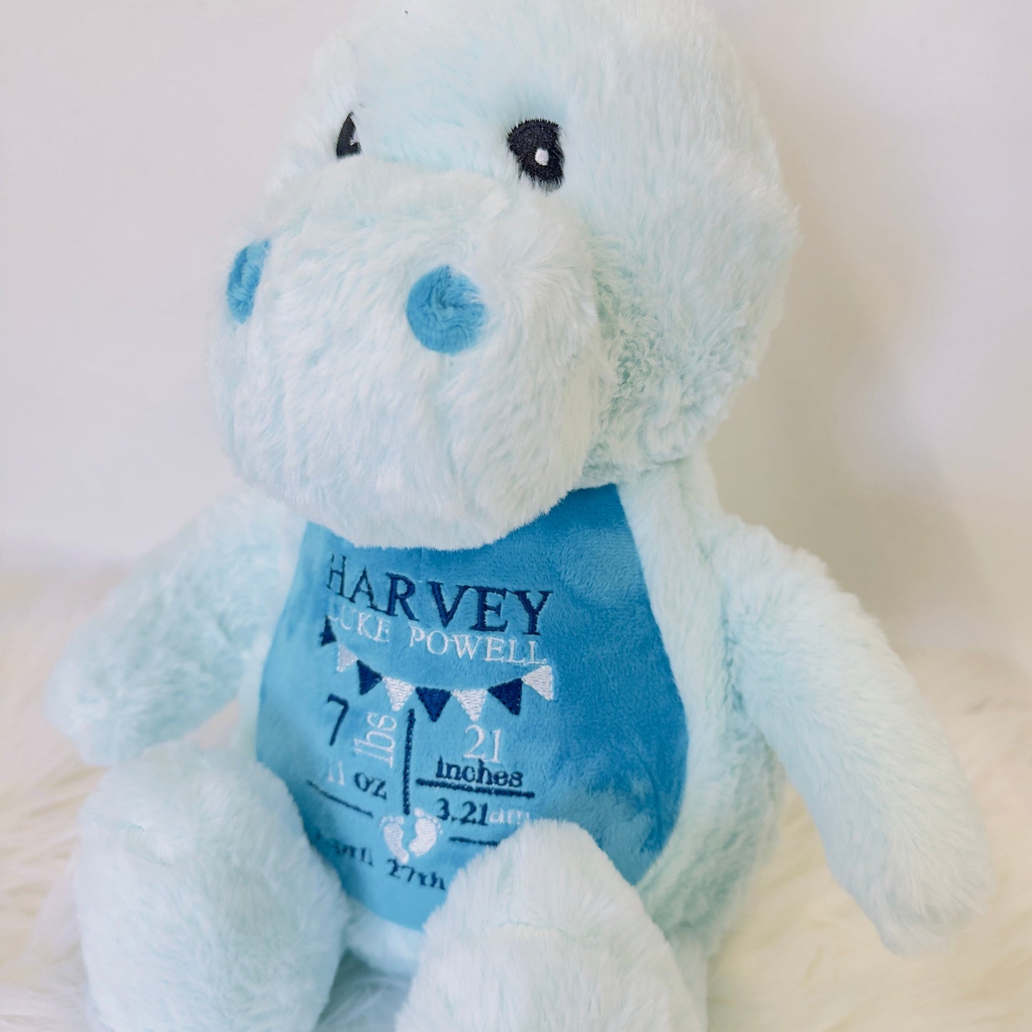 Adorable New Baby Birth Stat Teddy - Unique Embroidered Keepsake Giraffe, Monkey or Dinosaur