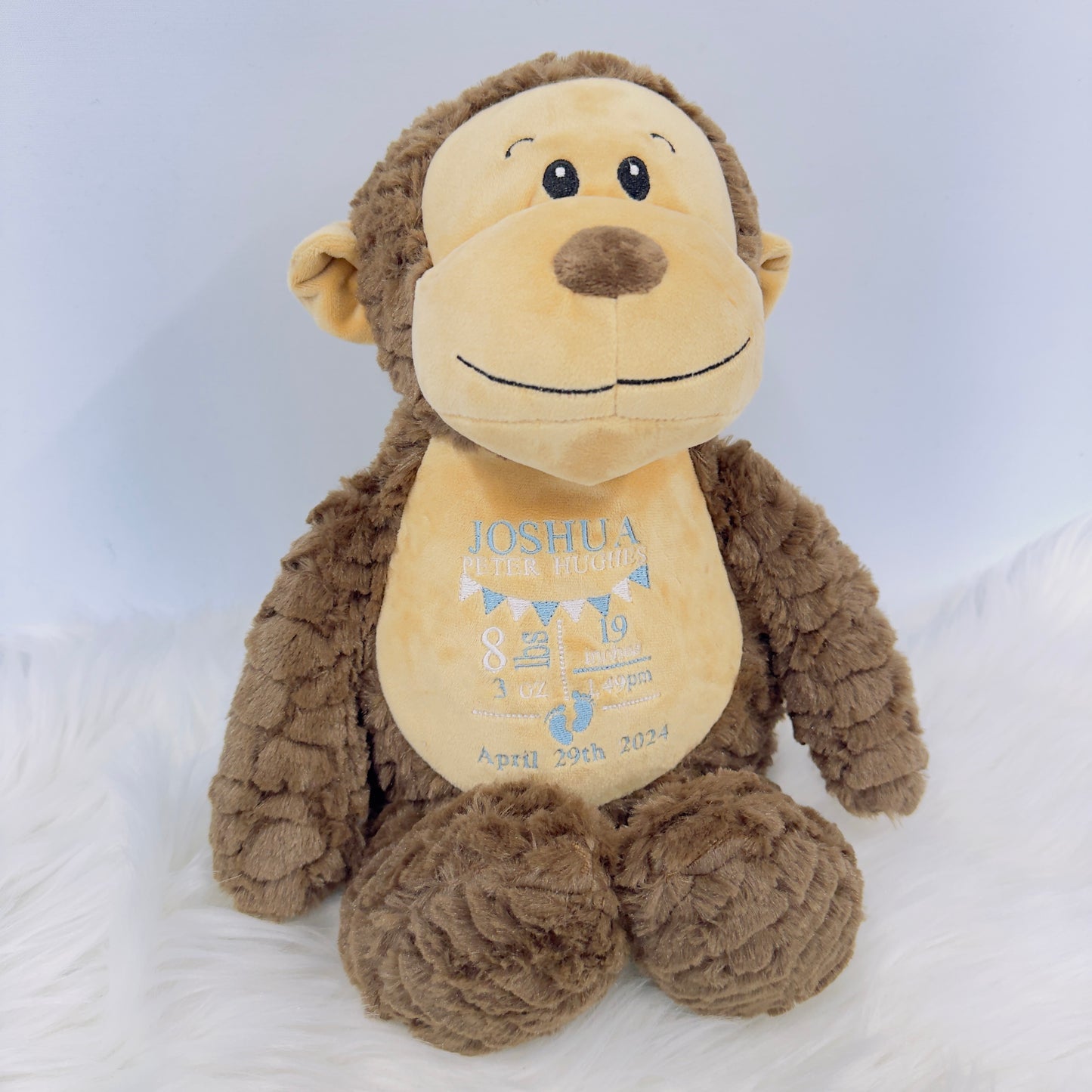 Adorable New Baby Birth Stat Teddy - Unique Embroidered Keepsake Giraffe, Monkey or Dinosaur