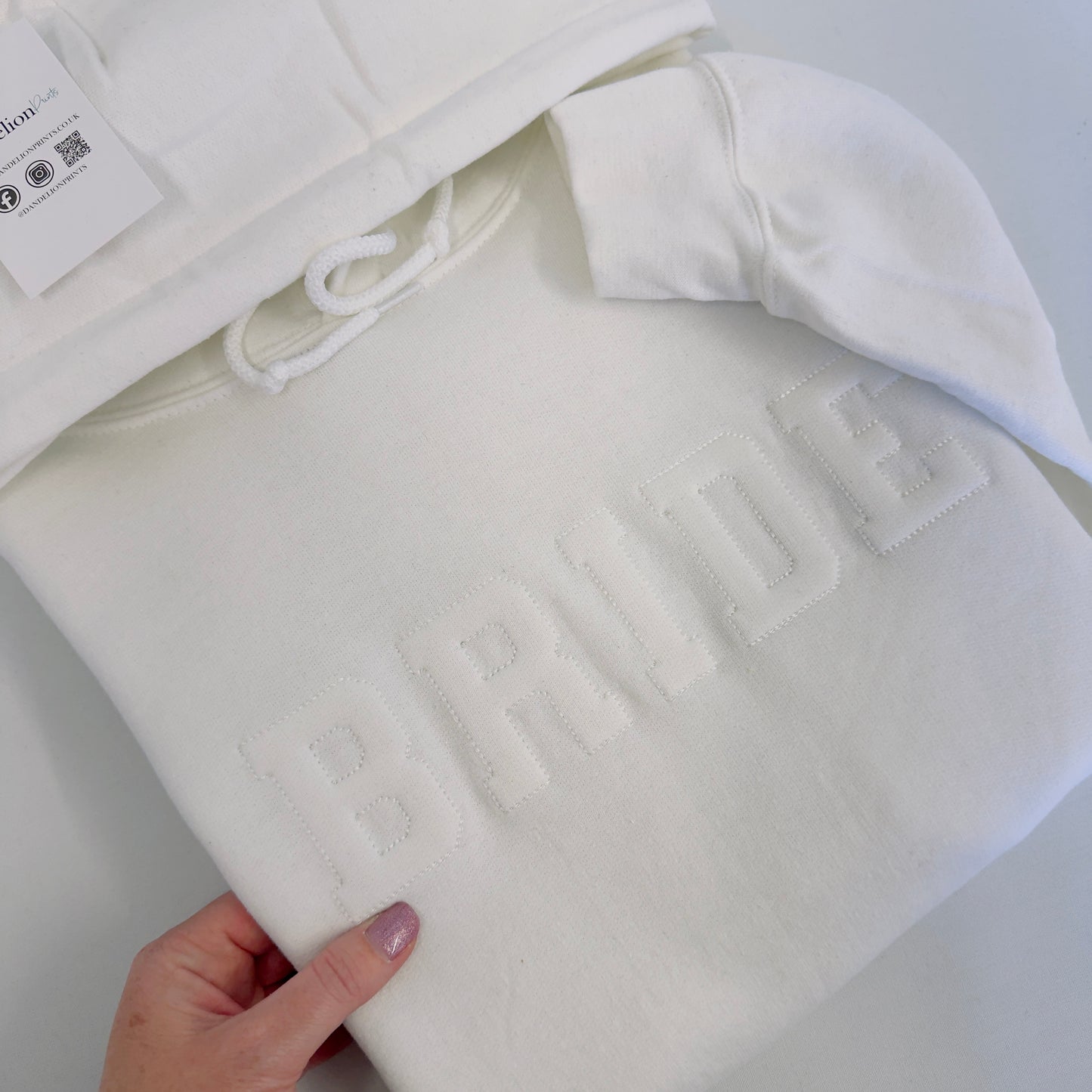 Chic White Hoodie with Elegant 'BRIDE' Embroidery - Perfect for the Stylish Bride