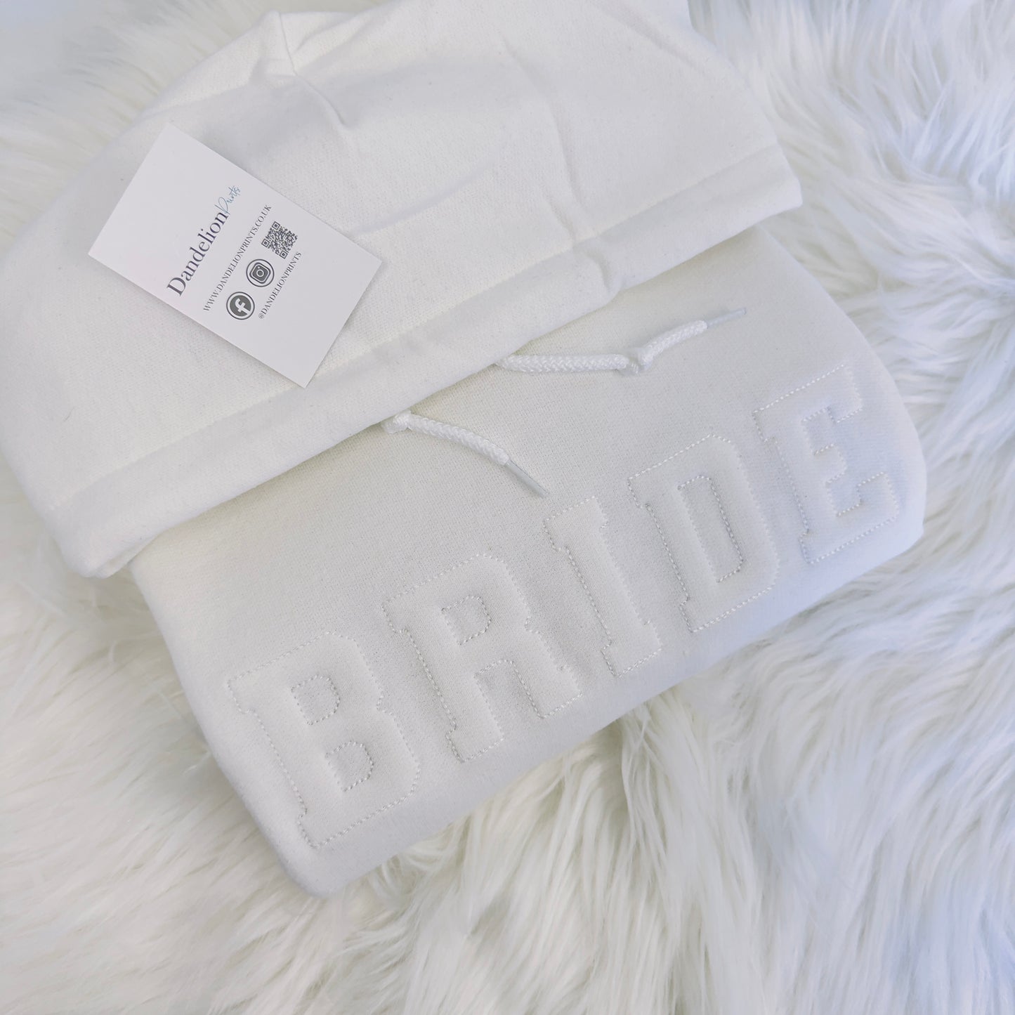 Chic White Hoodie with Elegant 'BRIDE' Embroidery - Perfect for the Stylish Bride