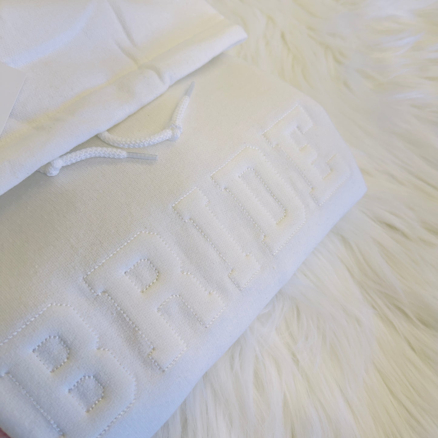 Chic White Hoodie with Elegant 'BRIDE' Embroidery - Perfect for the Stylish Bride