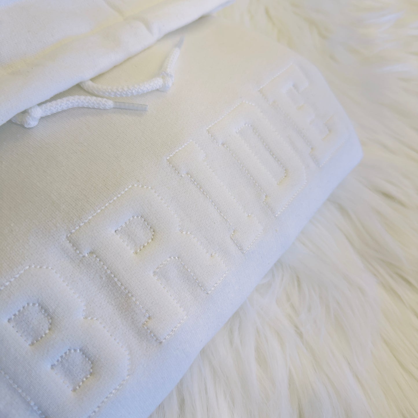 Chic White Hoodie with Elegant 'BRIDE' Embroidery - Perfect for the Stylish Bride