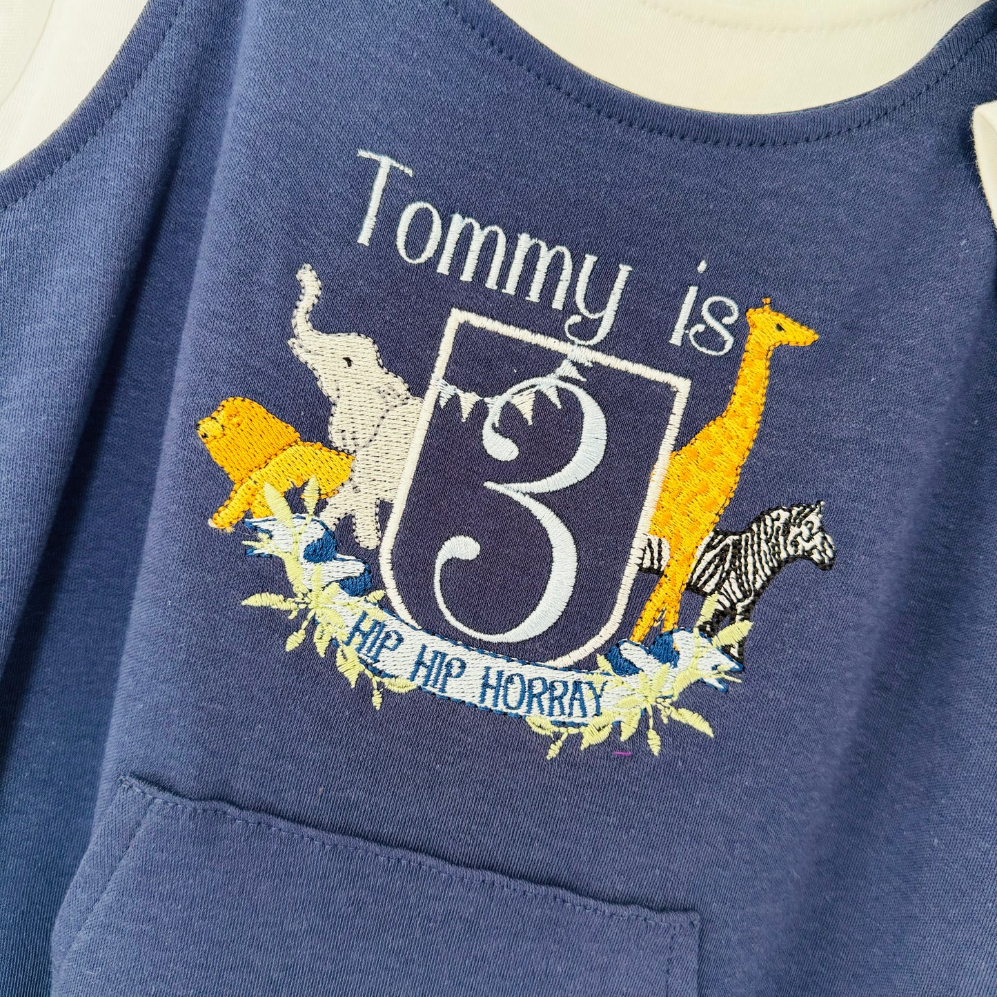Children's Safari Embroidered Birthday Organic Cotton Dungaree Outfit T-Shirt Included