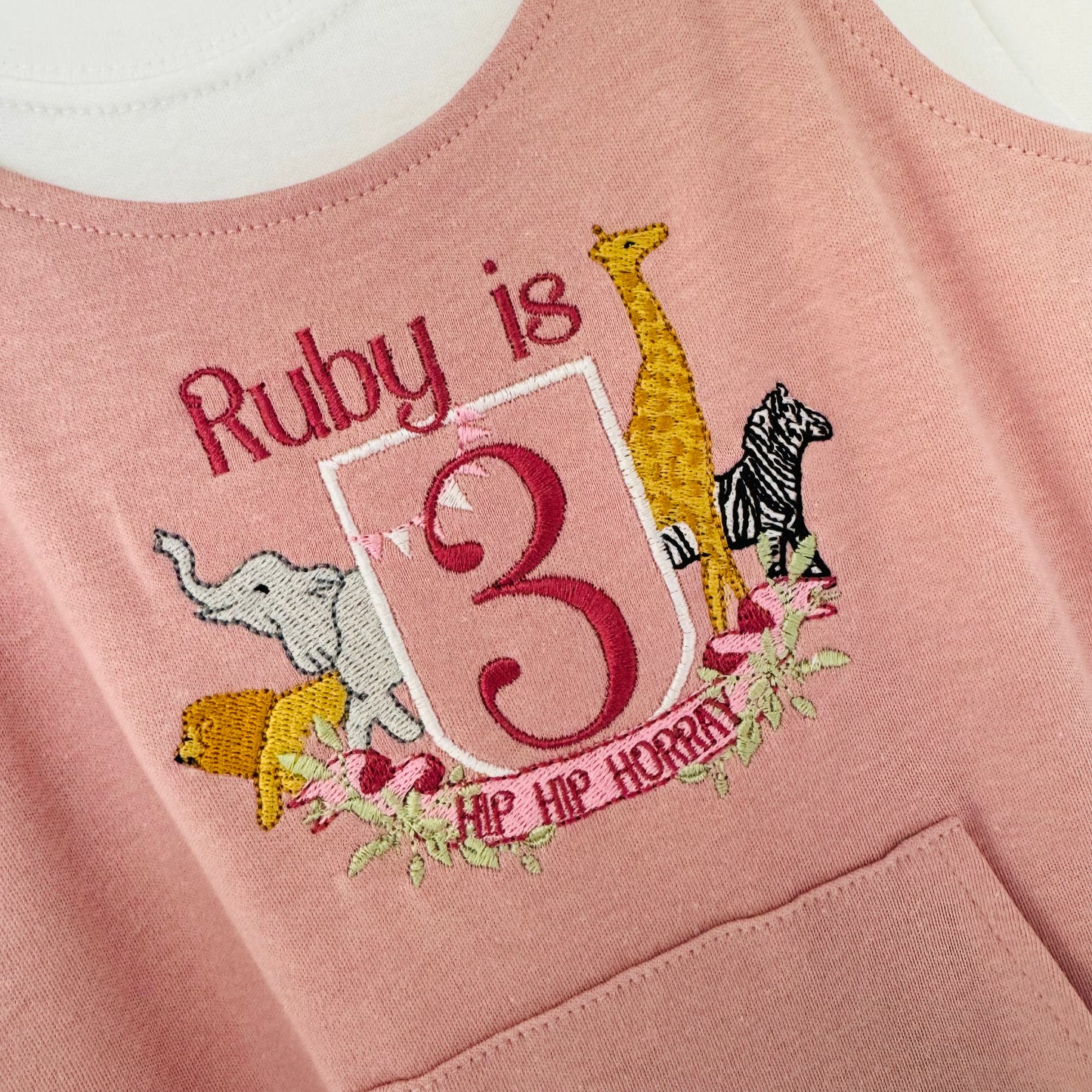 Children's Safari Embroidered Birthday Organic Cotton Dungaree Outfit T-Shirt Included
