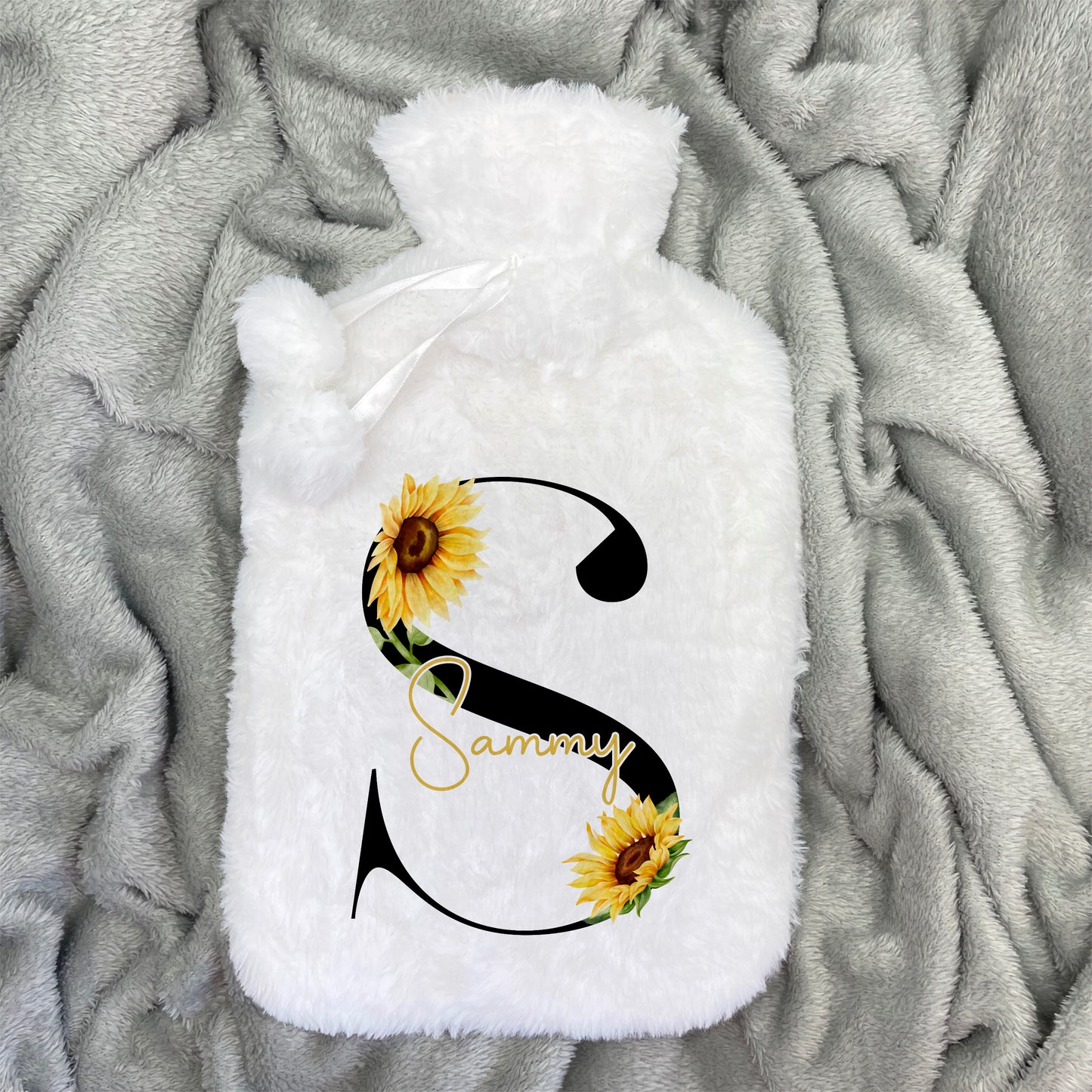 Beautiful Sunflower Initial Personalised Super Soft Hot Water Bottle
