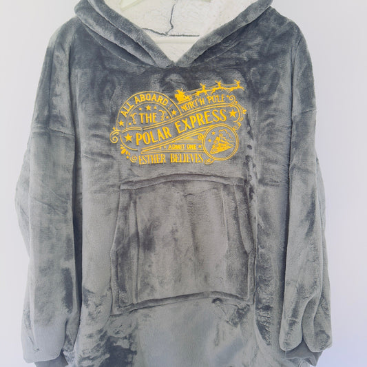 Christmas Personalised Adults & Children's Embroidered Oversized Hooded Sherpa Blanket