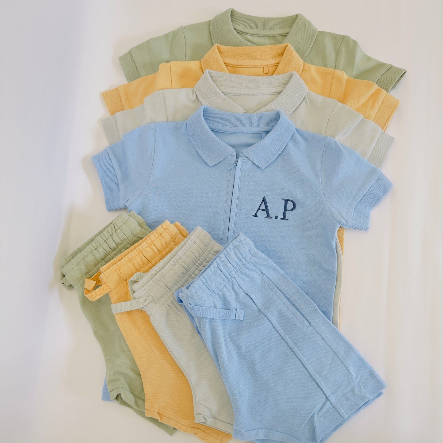 Personalised Boys Cotton Polo Shirt and Shorts Set with Initials Embroidered. Ages 6 months-10 years