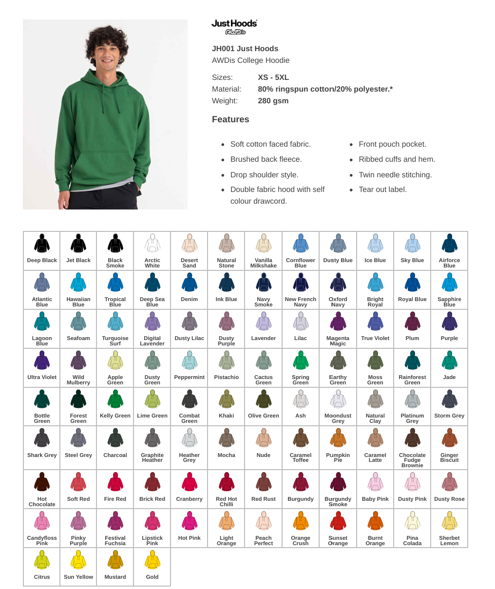 Men's AWDis Regular Logo Embroidered Workwear Hoodie – Professional Business Branding in a Range of Colours