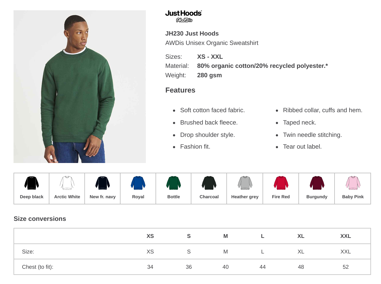 Unisex AWDis Organic Sweater Branded With Your Business Logo