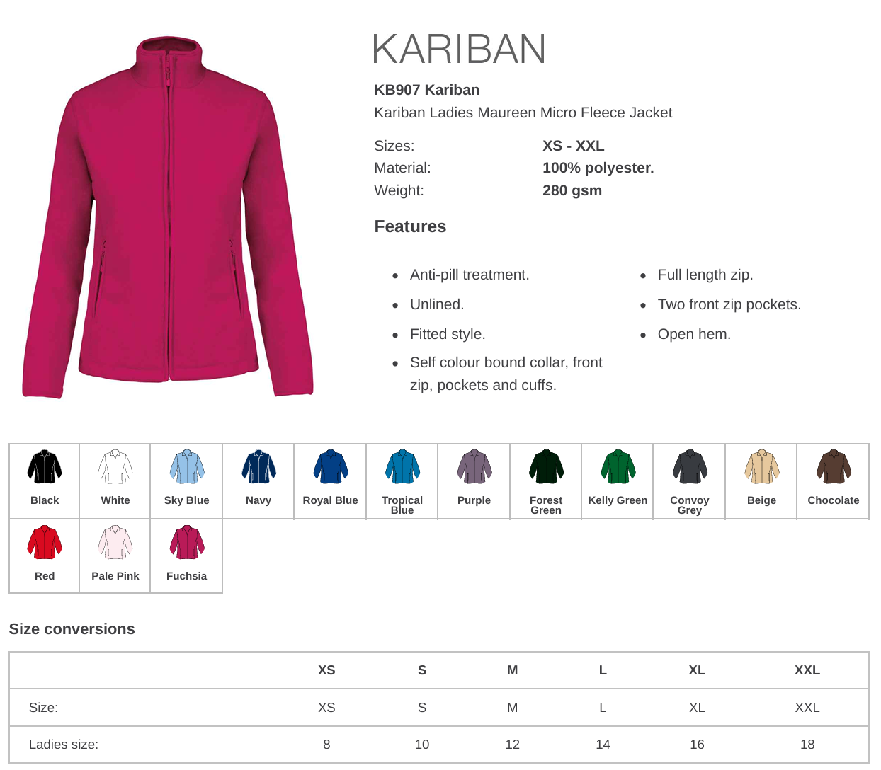 Ladies Kariban Fleece Jacket Embroidered with Your Logo