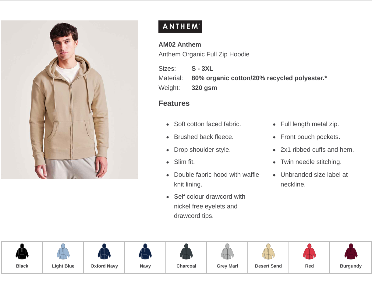 Men's Anthem Organic Premium Business Branded Zip Hoodie