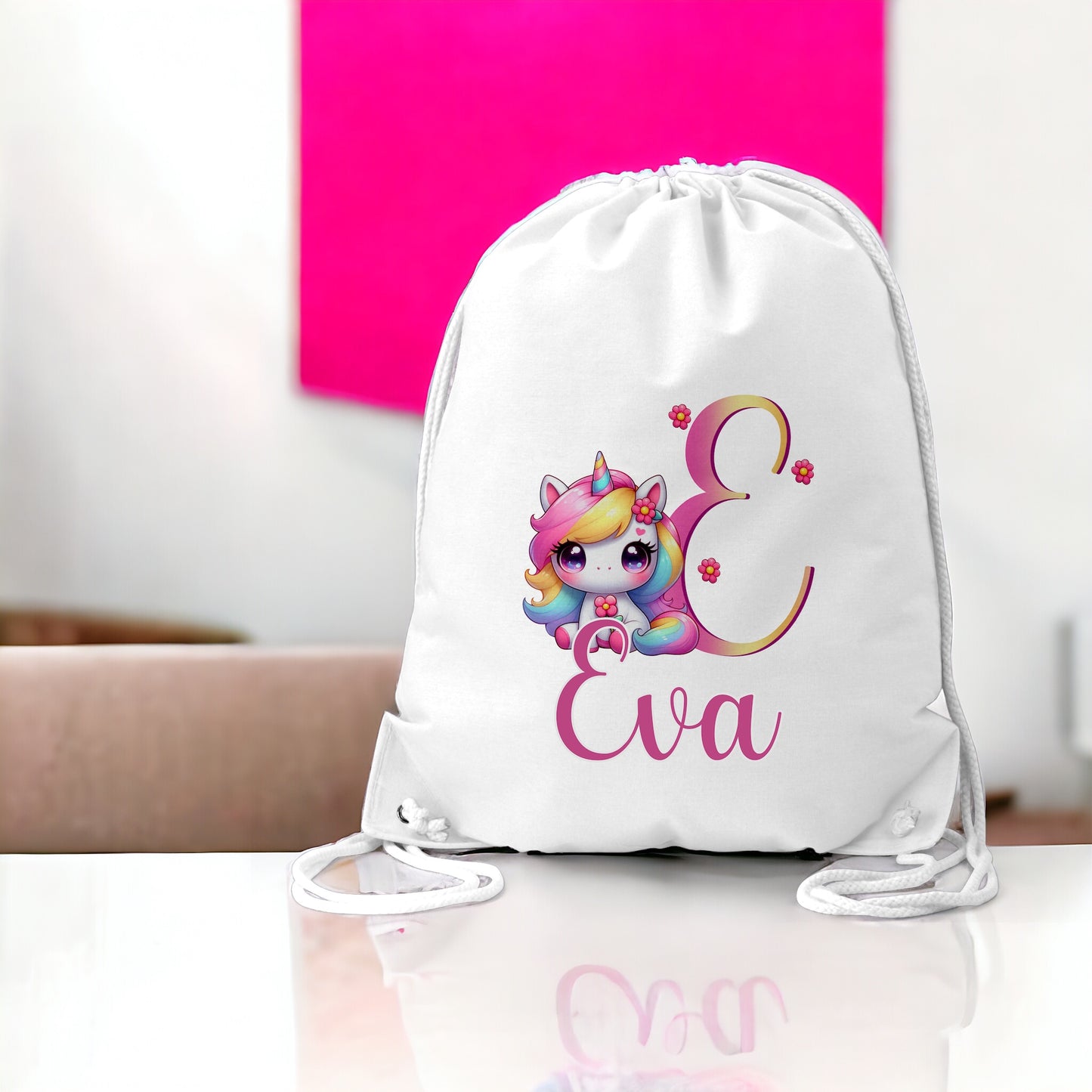 Girls Personalised Unicorn Gym sack - Rainbow Colours with Custom Initial and Name - Perfect for PE and Sports
