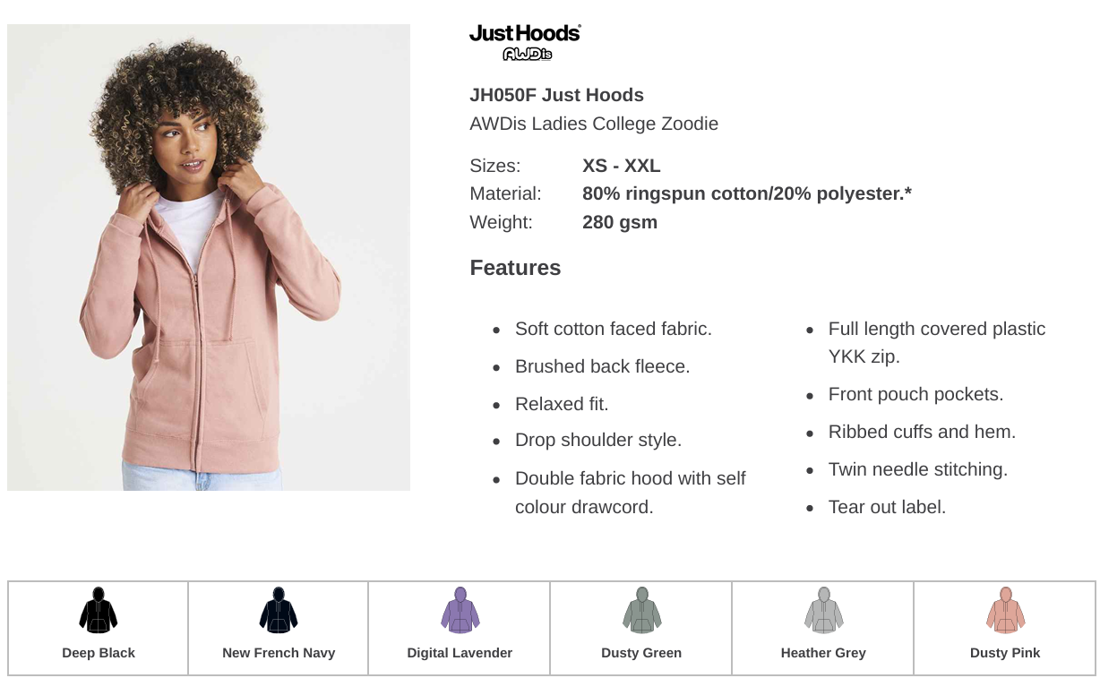 Ladies AWDis Regular Business Branded Zip Hoodie