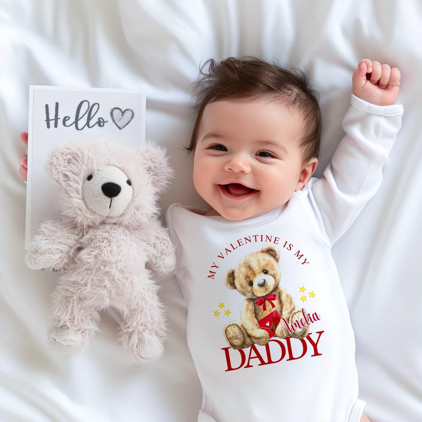 Daddy or Mummy is My Valentine Personalised 100% Cotton Baby Romper Suit, Sleepsuit, Baby Grow